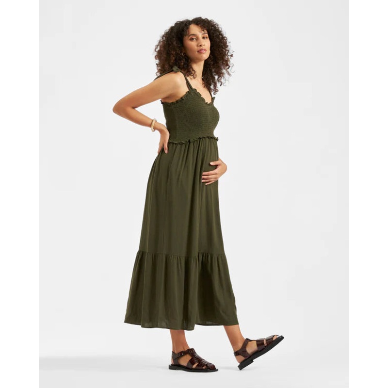 Ripe Maternity | Brandi Shirred Dress S Khaki