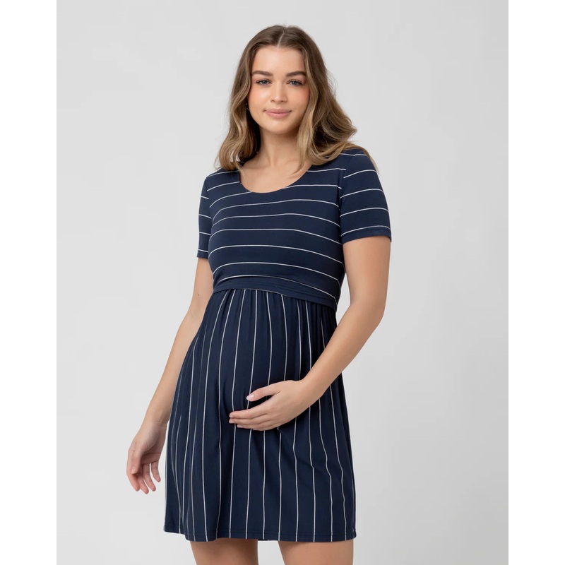 Ripe Maternity | Crop Top Nursing Dress S Indigo & White