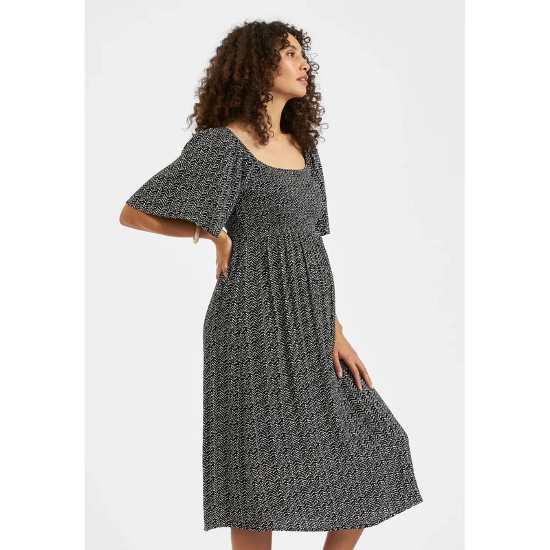 Ripe Maternity | Emmy Shirred Dress S Black & Natural