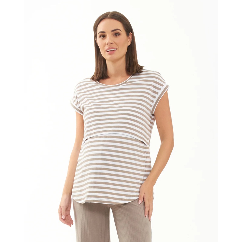 Ripe Maternity | Lionel Nursing Tee S Taupe & White