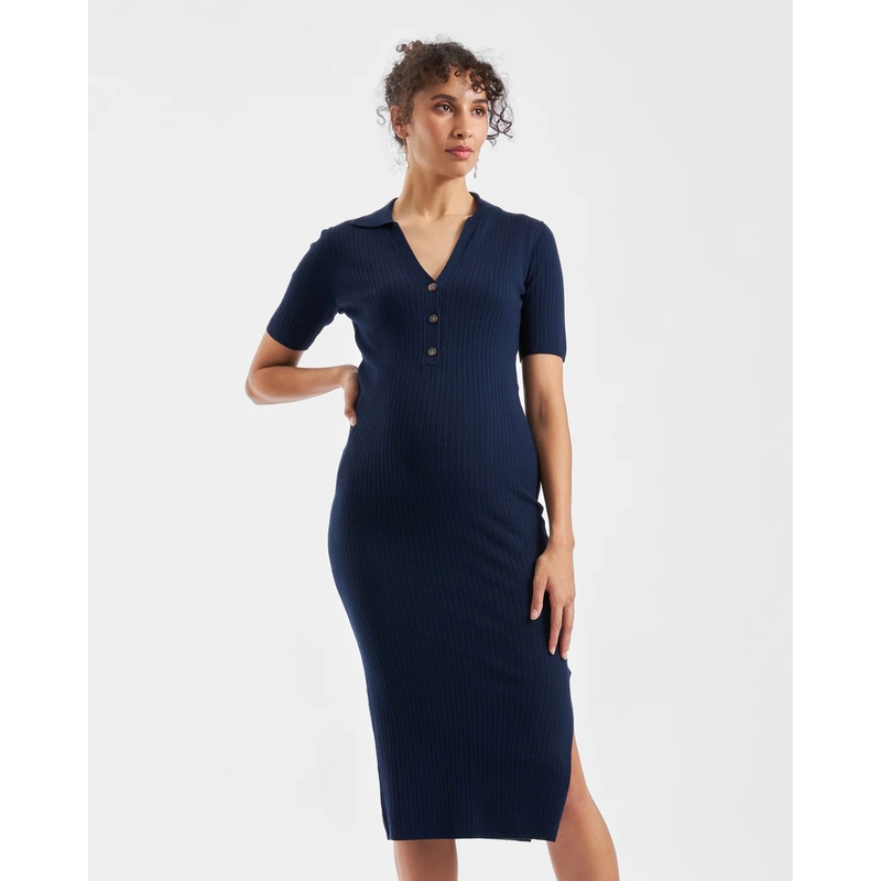 Ripe Maternity | Maddy Knit Polo Dress S Navy