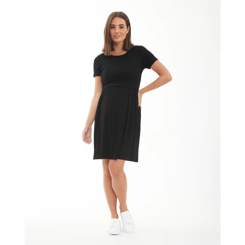 Ripe Maternity | Rib Crop Top Nursing Dress S Black