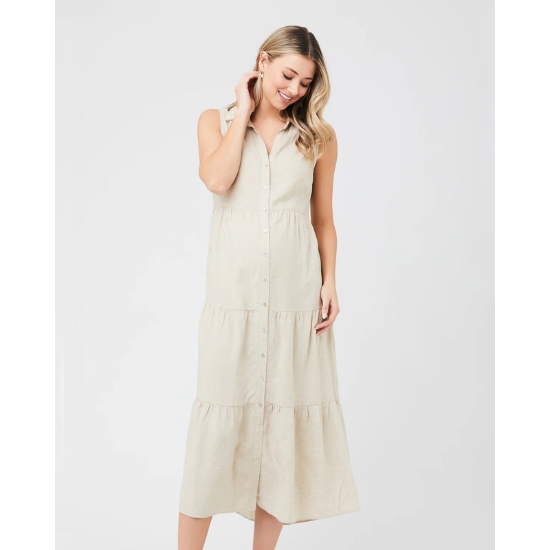 Ripe Maternity | Tracy Tiered Linen Dress S Natural