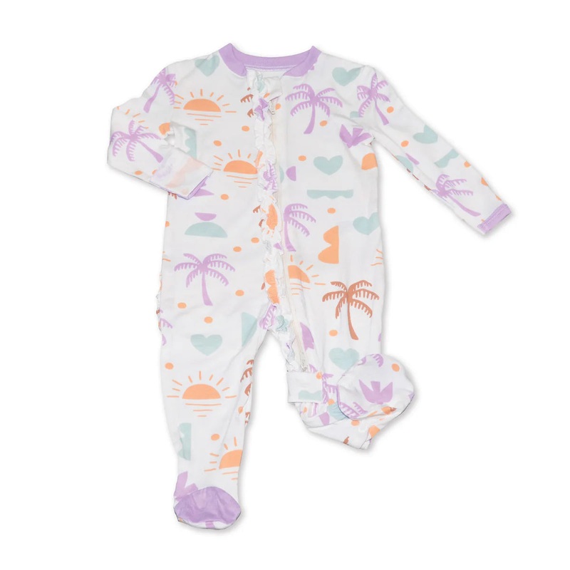 Silkberry Baby | Bamboo Ruffle Footie with Two Way Zipper 0-3m Boho Surf