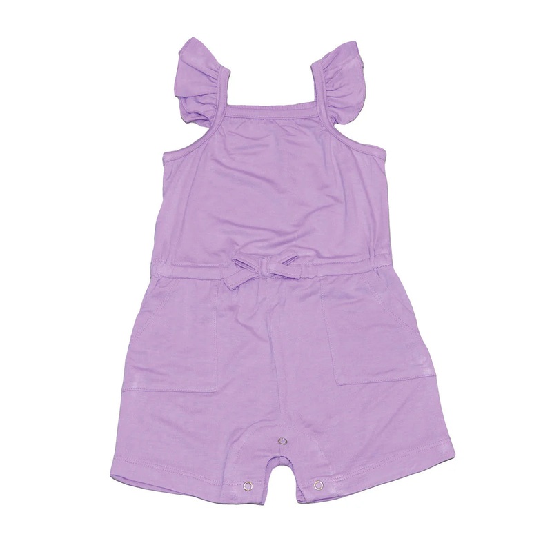 Silkberry Baby | Bamboo Sleeveless Ruffle Romper 0-3m Lavender Bloom