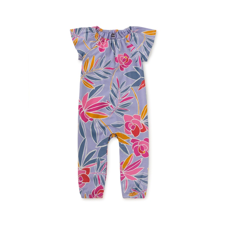 Tea Collection | Flutter Sleeve Baby Romper 0-3m Tropical Gardenias