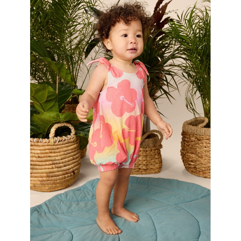 Tea Collection | Tie Shoulder Baby Romper 0-3m Rainbow Hibiscus