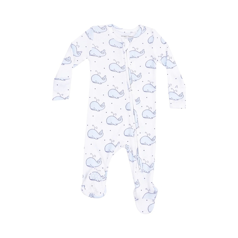 Angel Dear | 2-Way Zipper Ribbed Footie NB Blue Bubbly Whale