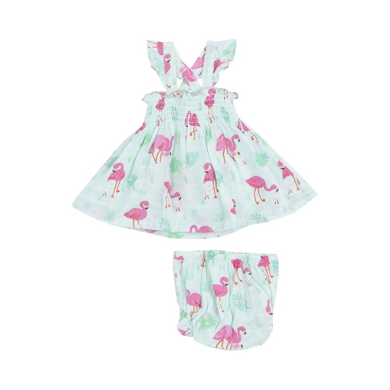 Angel Dear | Ruffle Strap Smocked Top & Diaper Cover 3-6m Flamingos
