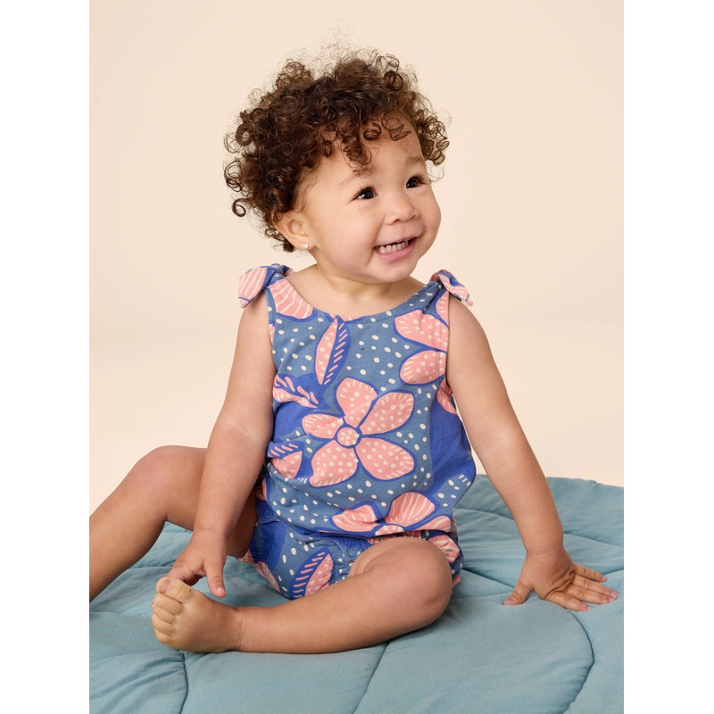 Tea Collection | Tie Shoulder Baby Romper 0-3m Oversized Dot Floral